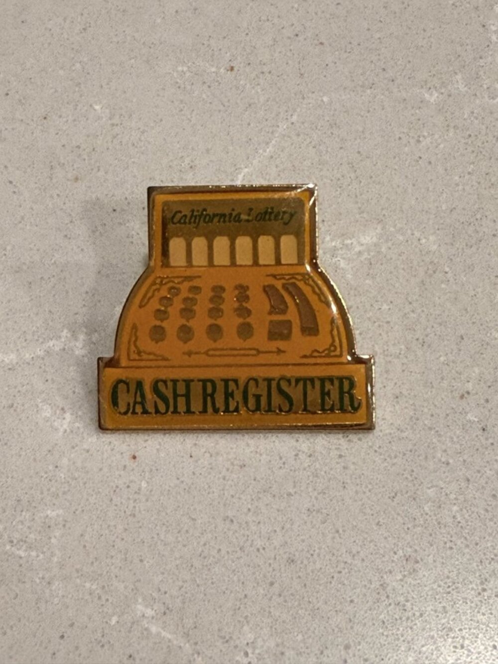 "Cash Register" California Lottery Lapel Pin Vintage Yellow Color Pin, 1 x .9"